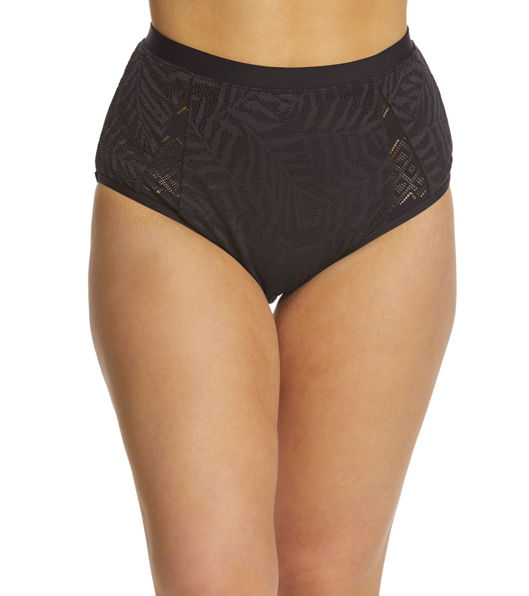 Jessica Simpson Plus Size Crochet High Waist Bikini Bottom - Black 3X - Swimoutlet.com