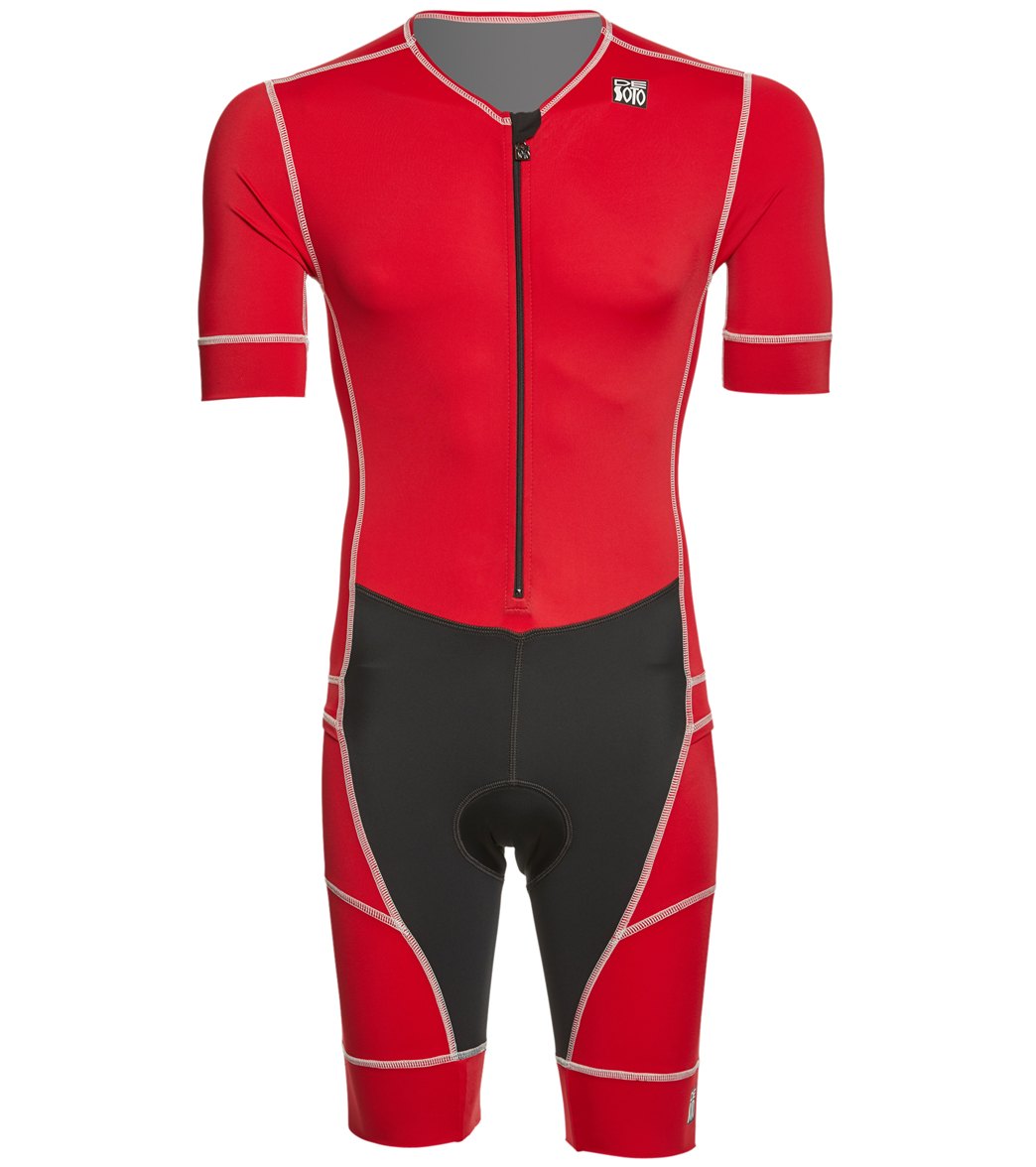 Desoto Men's Mobius Short Sleeve Custom Tri Suit - Red Large - Swimoutlet.com