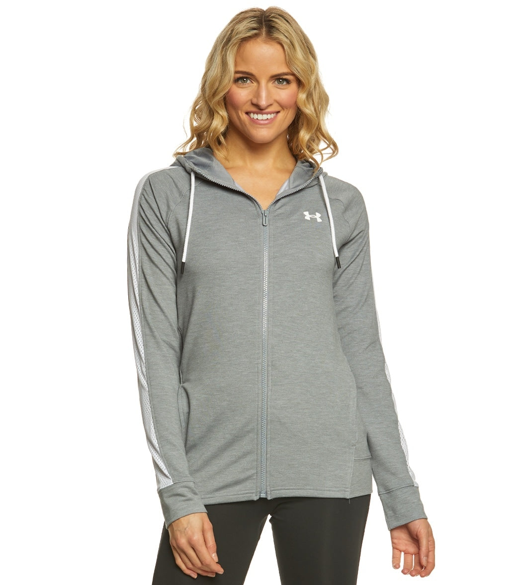 Under Armour women's featherweight fleece full zip - steel medium heather/white x-small elastane/polyester/rayon - swimoutlet.com