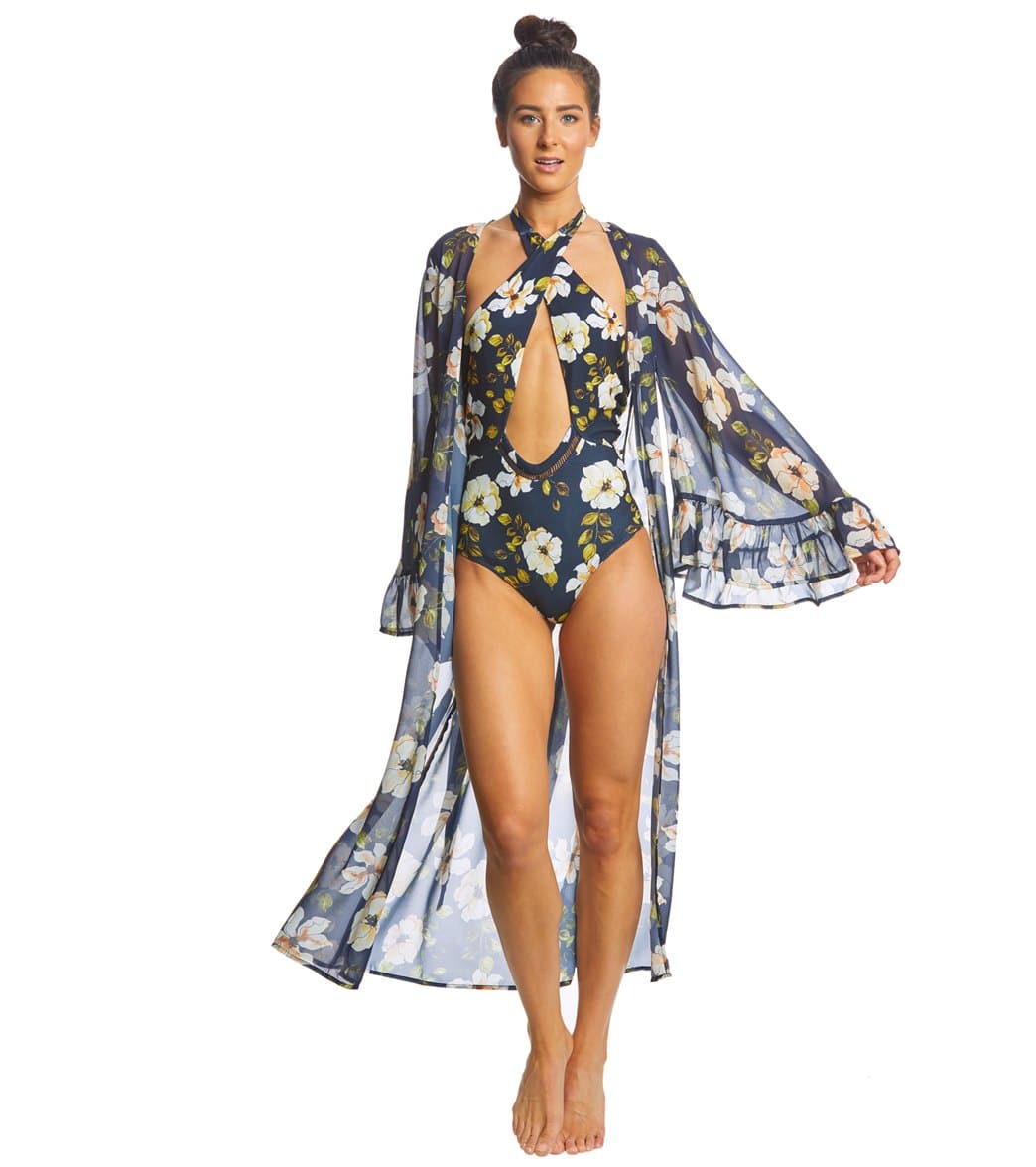 Beach Riot X Stone Cold Fox Anna Wrap Cover Up - Navy Floral X-Small - Swimoutlet.com