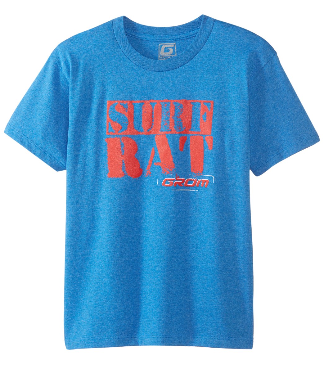 Grom Boys' Surf Rat Short Sleeve Tee Shirt - Blue Small Cotton - Swimoutlet.com