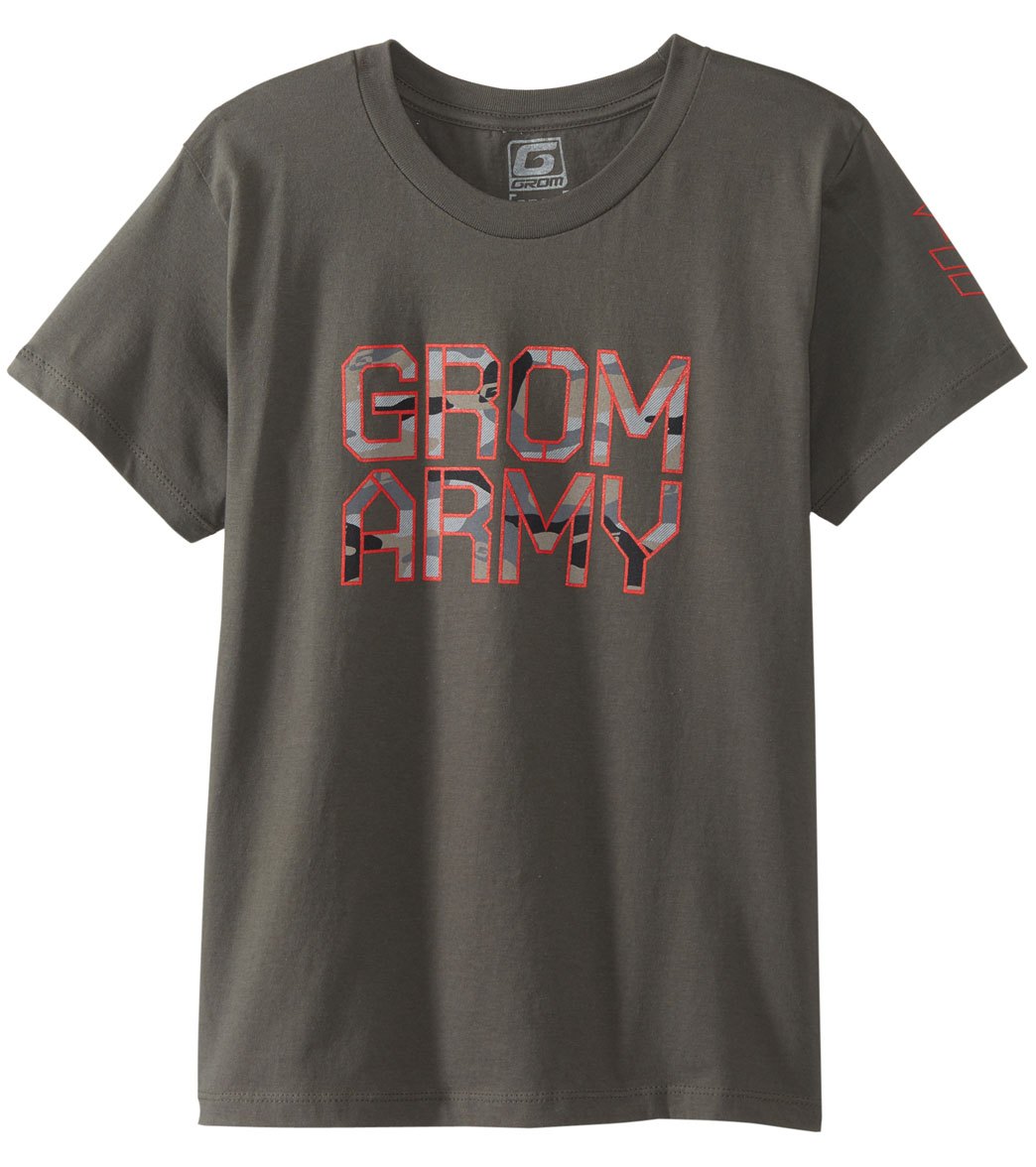 Grom Boys' Camo Army Short Sleeve Tee Shirt - Charcoal Medium Cotton - Swimoutlet.com