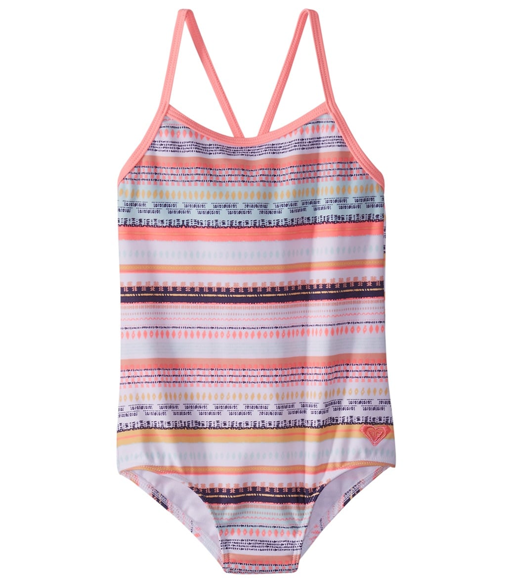 Roxy Girls' Little Indi One Piece Swimsuit - Bright White Livin Dream Strip 4 - Swimoutlet.com