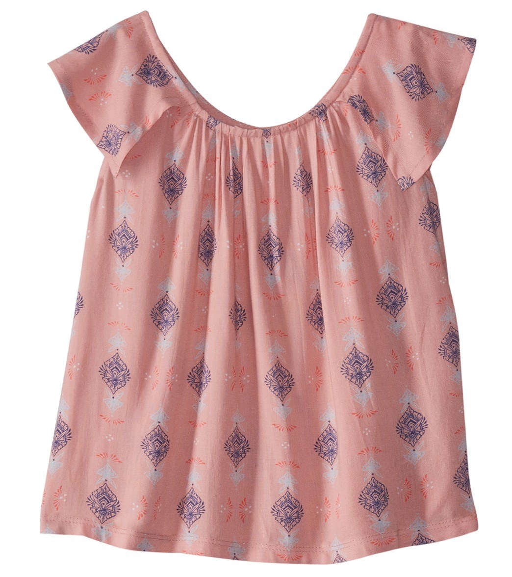 Roxy Girls' Love' N Laughter Flutter Sleeve Tee Shirt - Mellow Rose Little Desert 3 - Swimoutlet.com