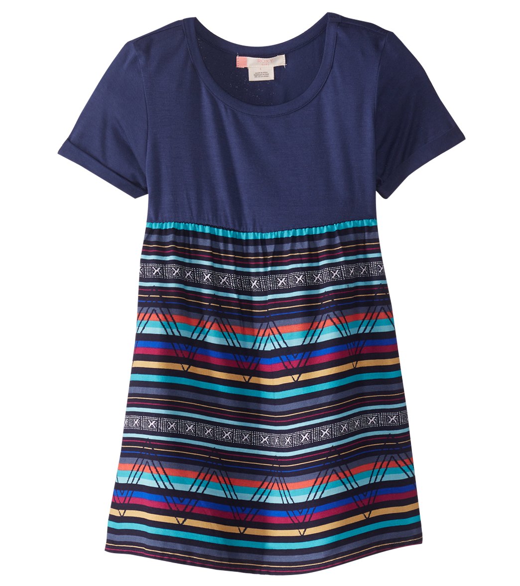 Roxy Girls' Branche Of Lilac 2 Short Sleeve Tee Shirt Dress - Blues Carpet Stripe 3 - Swimoutlet.com