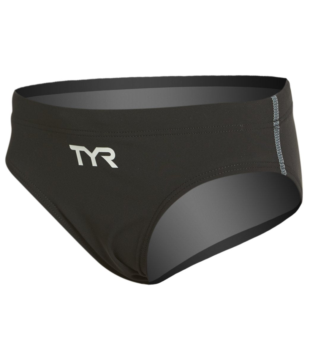 TYR Boys' Thresher Solid Racer Brief Swimsuit - Black/Grey 22 Lycra®/Nylon - Swimoutlet.com