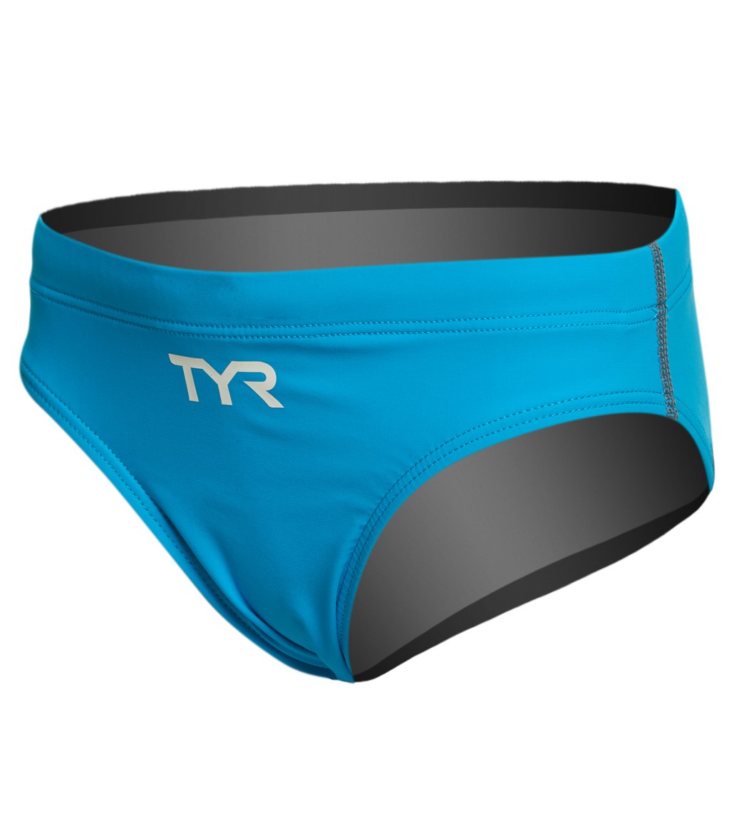 TYR Boys' Thresher Solid Racer Brief Swimsuit - Blue/Grey 20 Lycra®/Nylon - Swimoutlet.com
