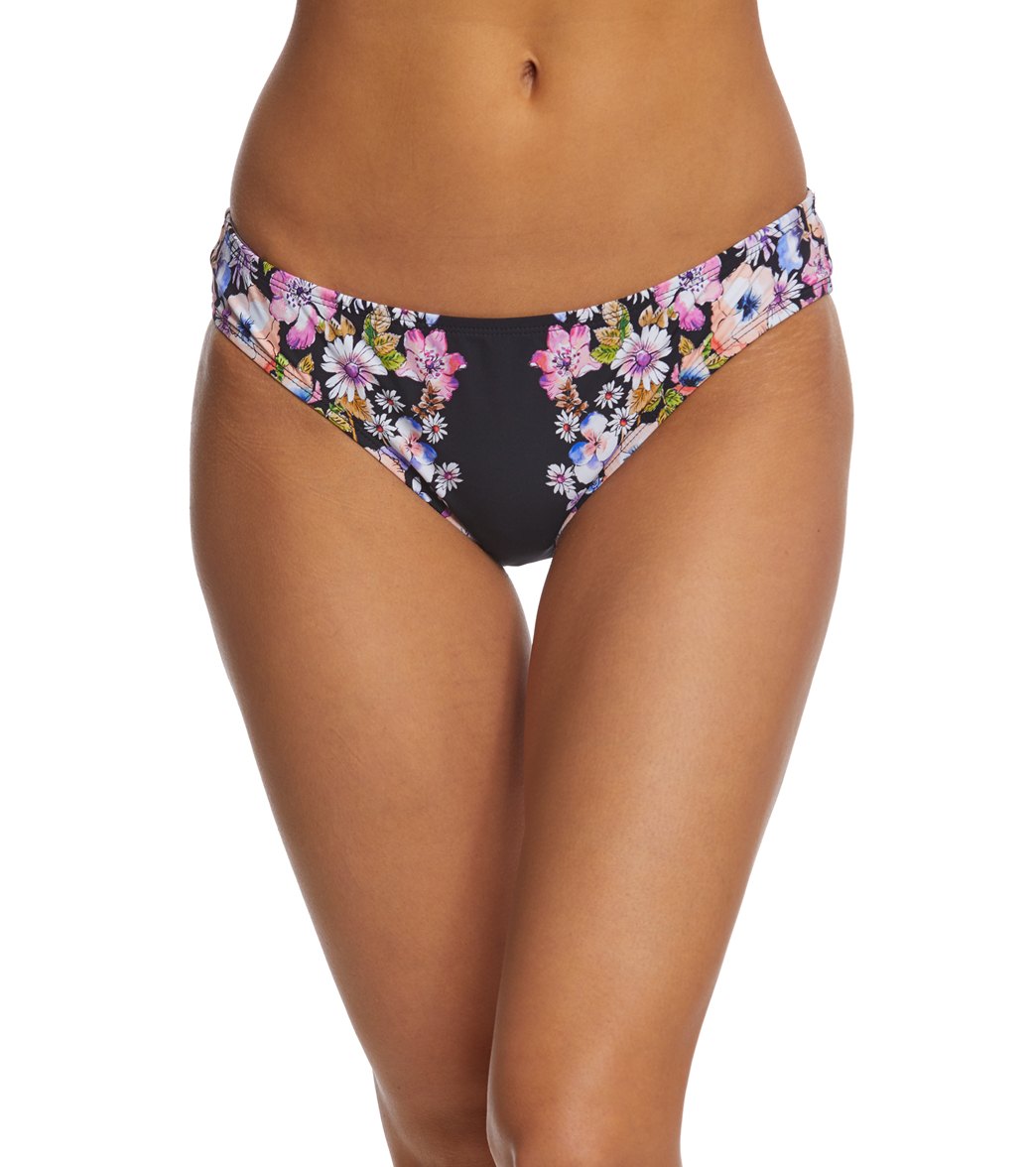 Kenneth Cole reaction dark romance shirred cheeky hipster bikini bottom - black medium - swimoutlet.com