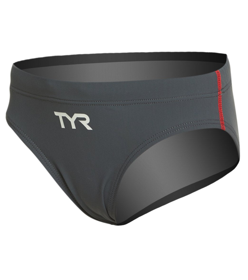 TYR Boys' Thresher Solid Racer Brief Swimsuit - Grey/Red 22 Lycra®/Nylon - Swimoutlet.com