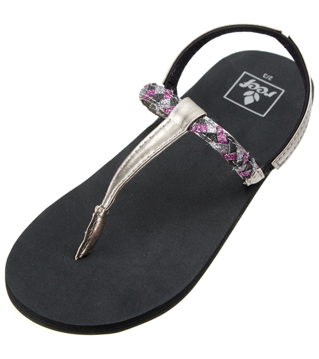 Reef girls' little twisted t strap sandals toddler kid big kid - black/pewter 3/4 - swimoutlet.com