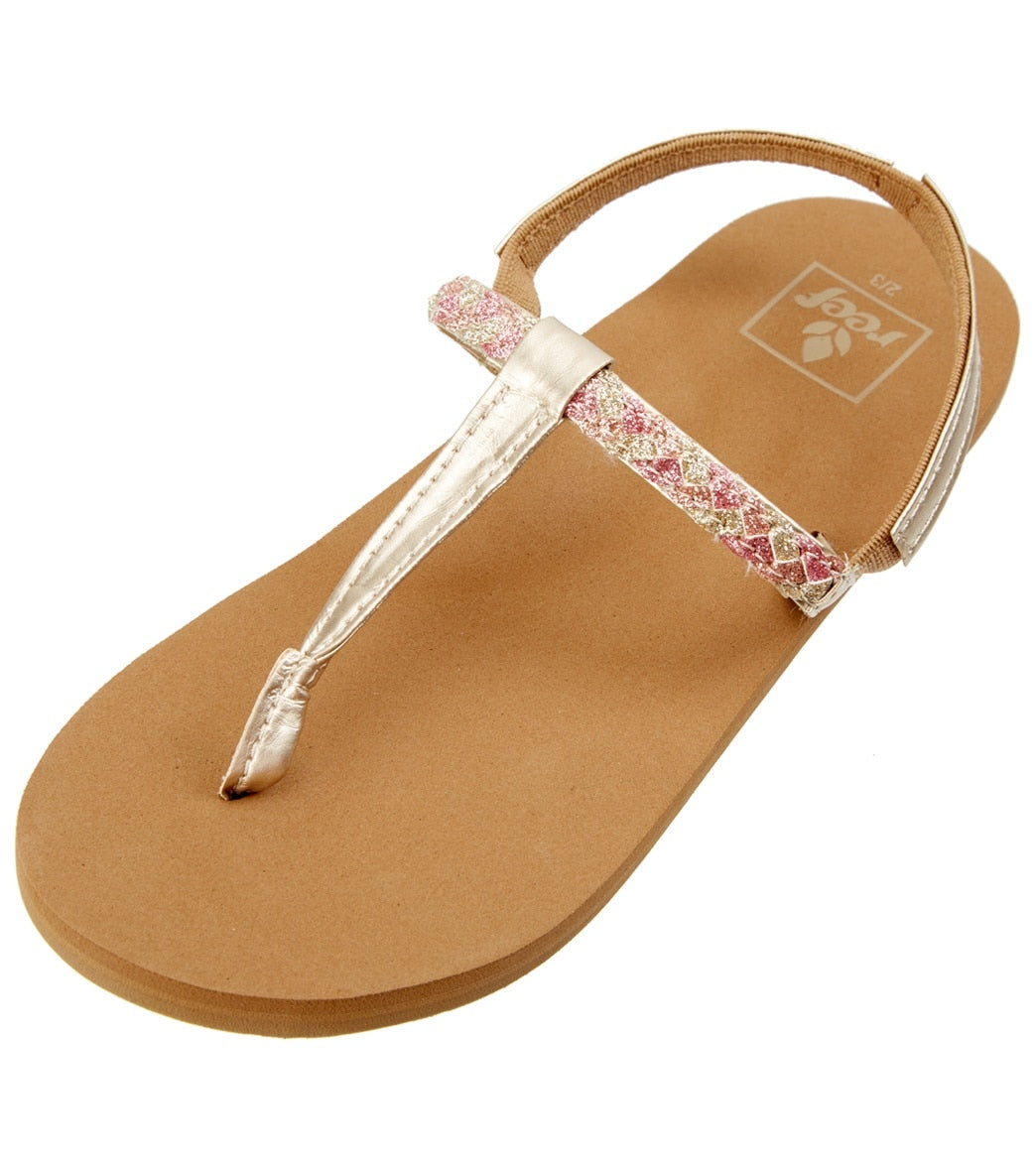 Reef Girls' Little Twisted T Strap Sandals Toddler Kid Big Kid - Tan/Pink 9/10 - Swimoutlet.com