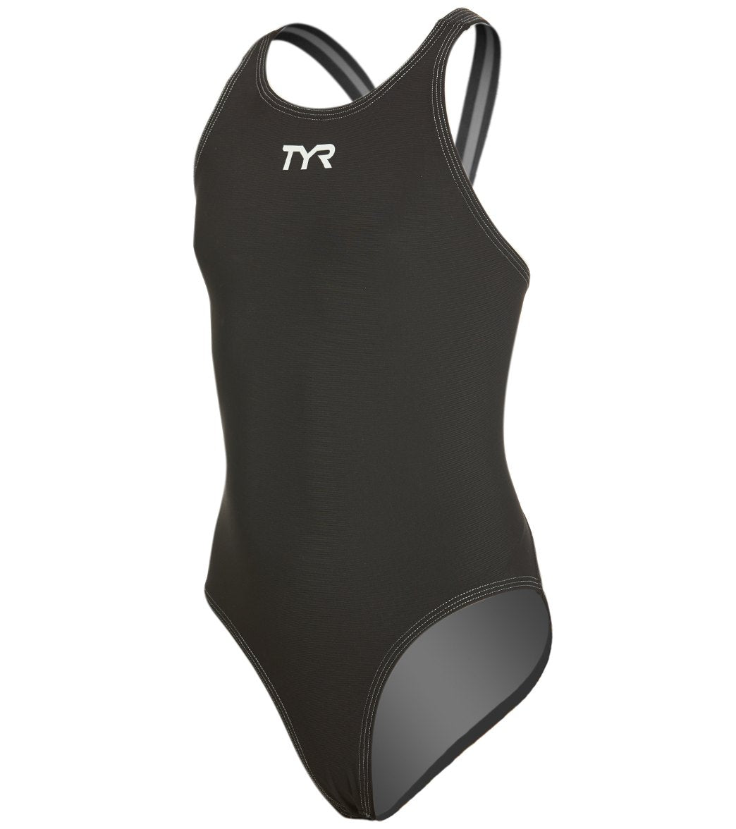 TYR Girls' Thresher Aerofit One Piece Swimsuit - Black/Grey 20 Lycra®/Nylon - Swimoutlet.com