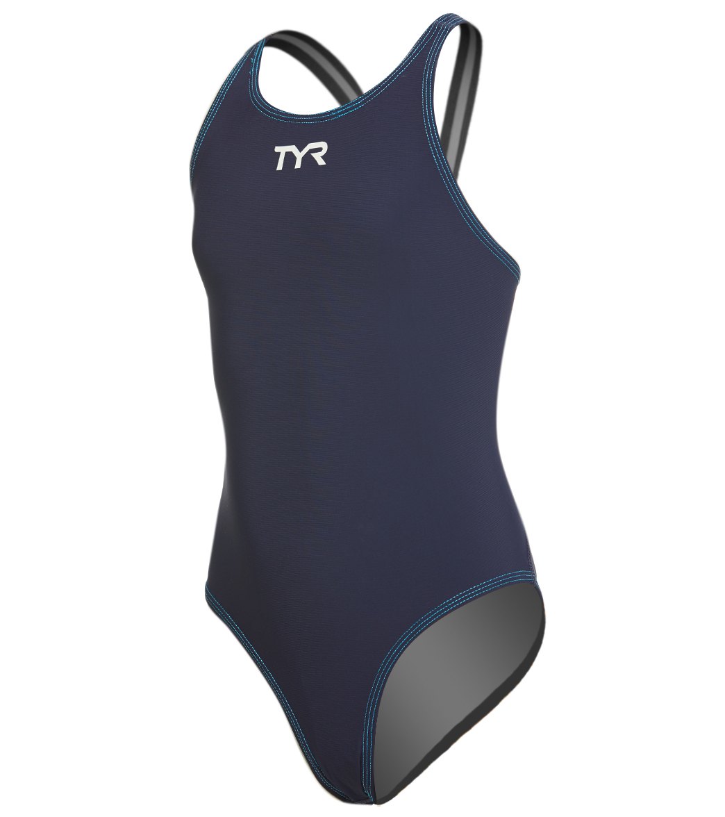 TYR Girls' Thresher Aerofit One Piece Swimsuit - Navy/Blue 22 Lycra®/Nylon - Swimoutlet.com