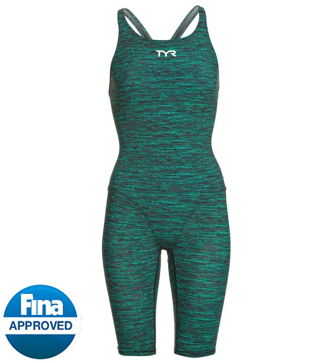 TYR Women's Thresher Baja Open Back Tech Suit Swimsuit - Green 20 Nylon/Lycra® - Swimoutlet.com