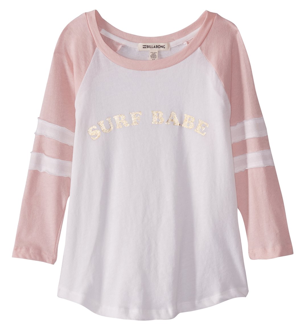 Billabong Girls' Surf Babe Baseball Tee Shirt - Pink Mist Medium Cotton - Swimoutlet.com