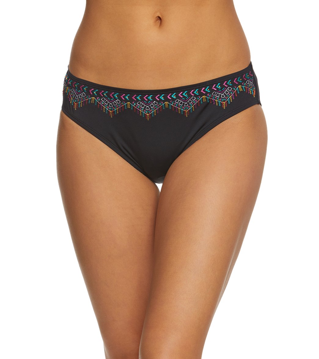 Jantzen Embroidered Solid Hipster Bikini Bottom - Black 14 - Swimoutlet.com