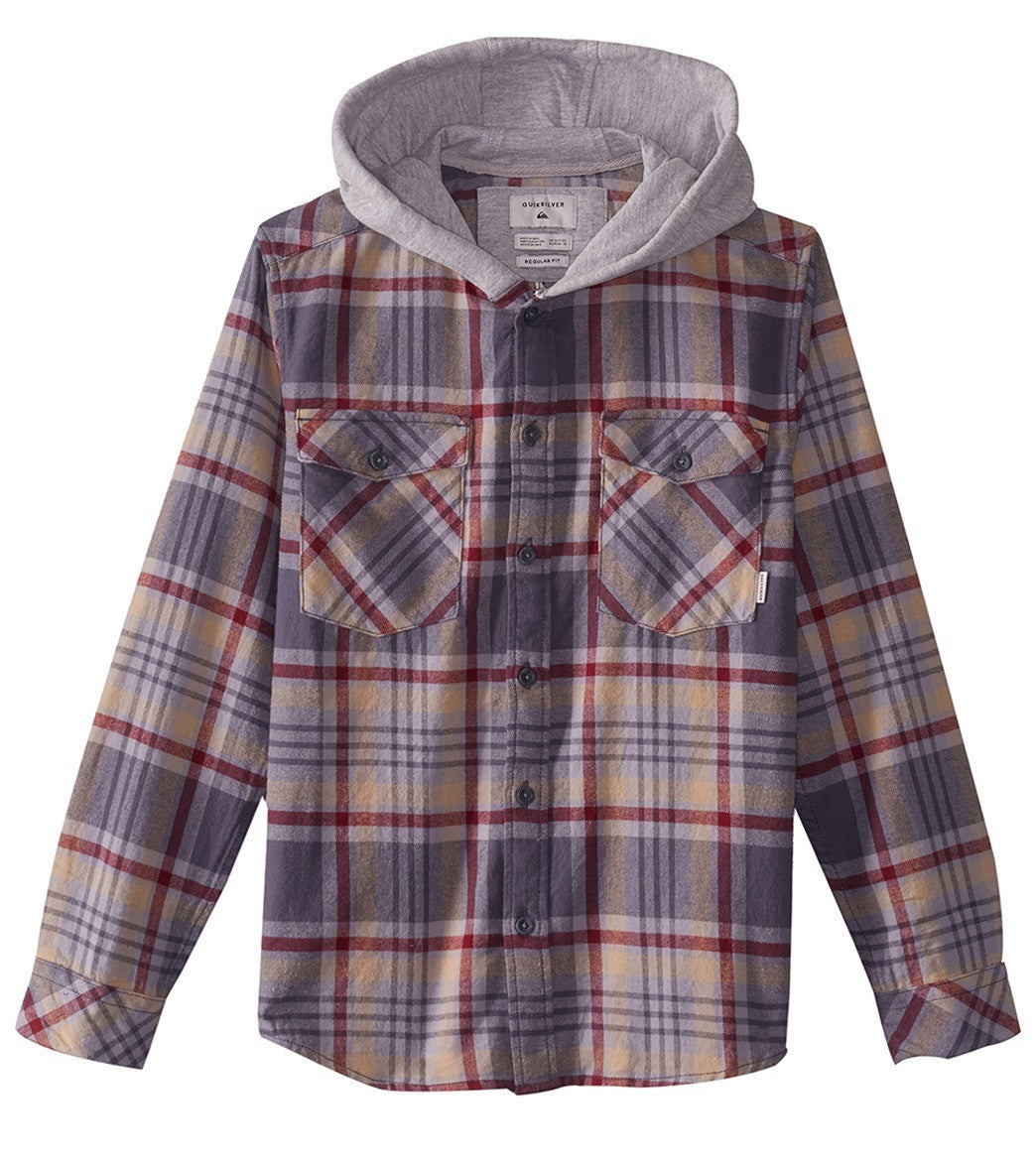 Quiksilver Boys' Hooded Tang Woven Long Sleeve Shirt Big Kid - Curds And Whey X-Small Cotton - Swimoutlet.com