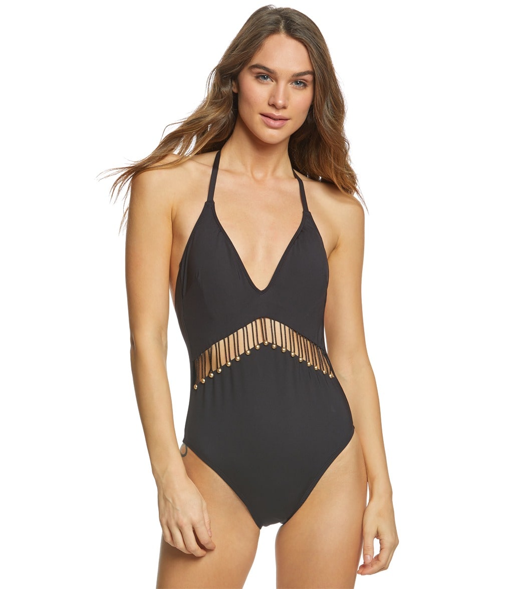 Kenneth Cole button up halter one piece swimsuit - black small - swimoutlet.com