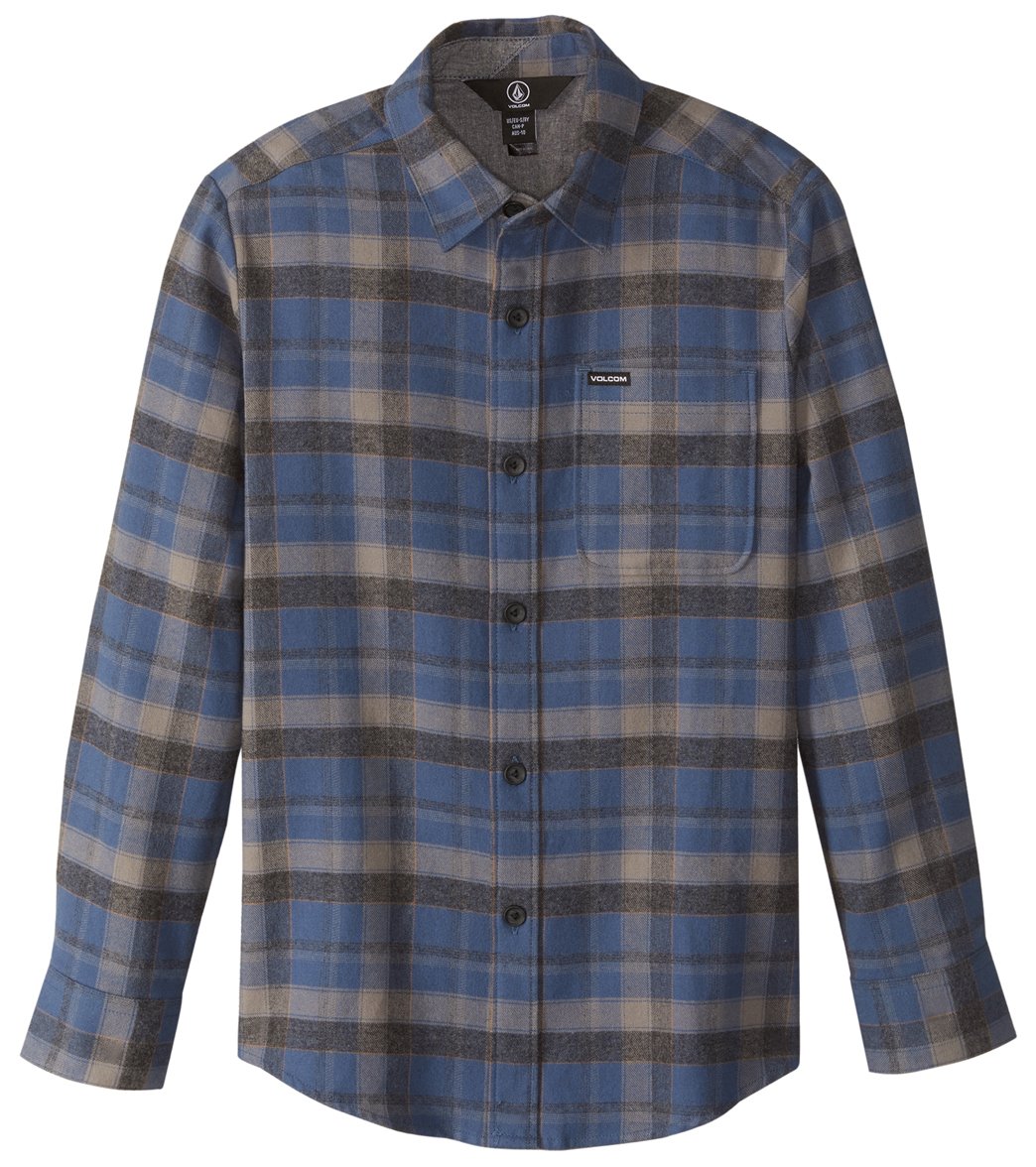 Volcom Boys' Caden Long Sleeve Flannel Shirt Toddler - Smokey Blue 2T Cotton - Swimoutlet.com
