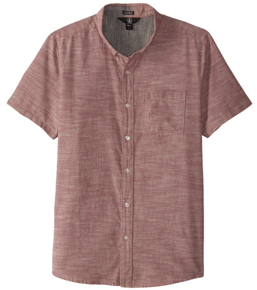 Volcom men's everett oxford short sleeve shirt - cabernet x-small cotton/polyester - swimoutlet.com