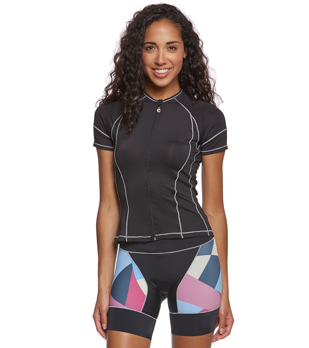 Desoto Femme Skin Cooler Short Sleeve Tri Top - Black Small - Swimoutlet.com
