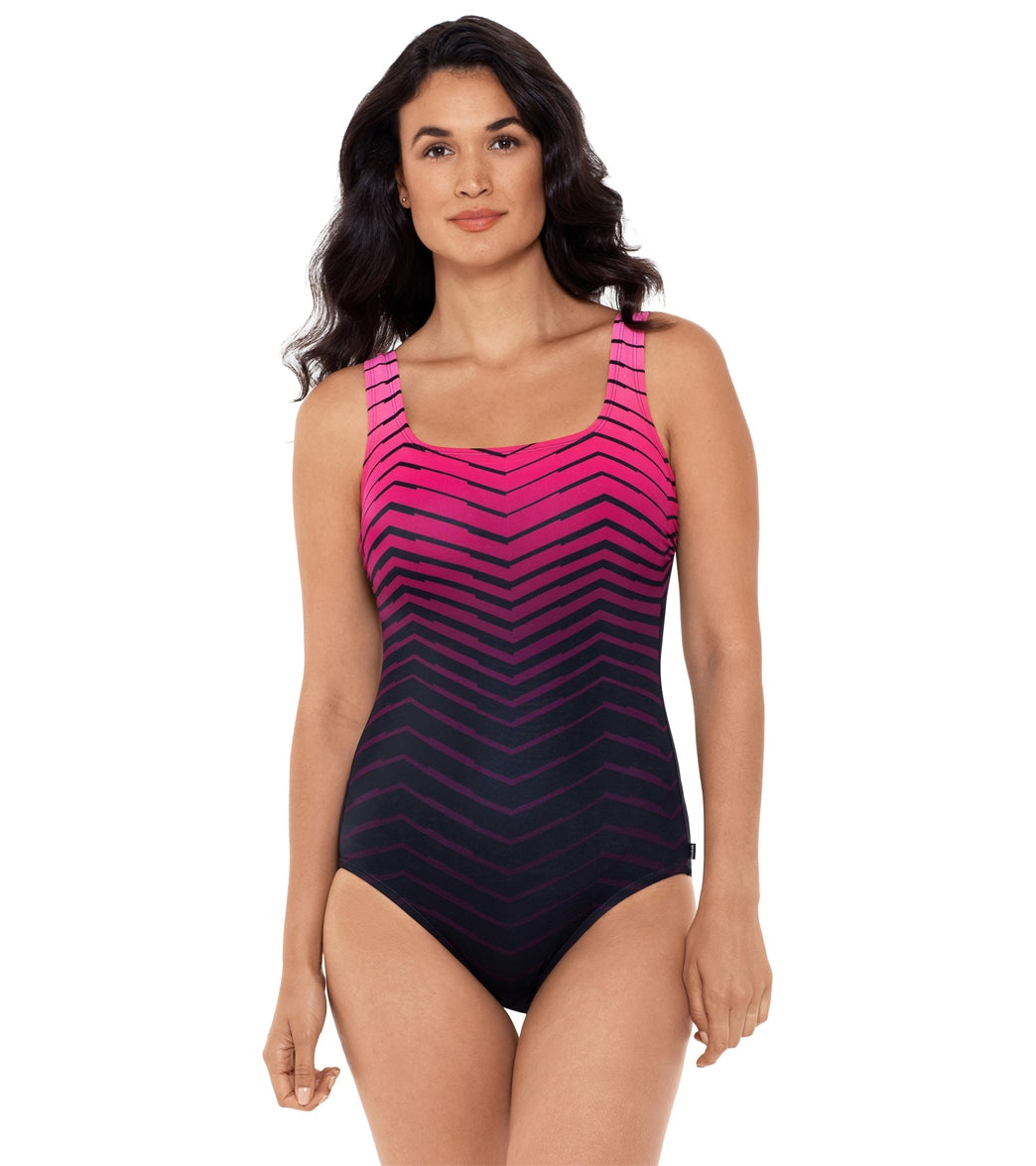 Reebok Women's Prime Performance Scoop Back Chlorine Resistant One Piece Swimsuit - Pink/Black 8 Nylon/Spandex - Swimoutlet.com
