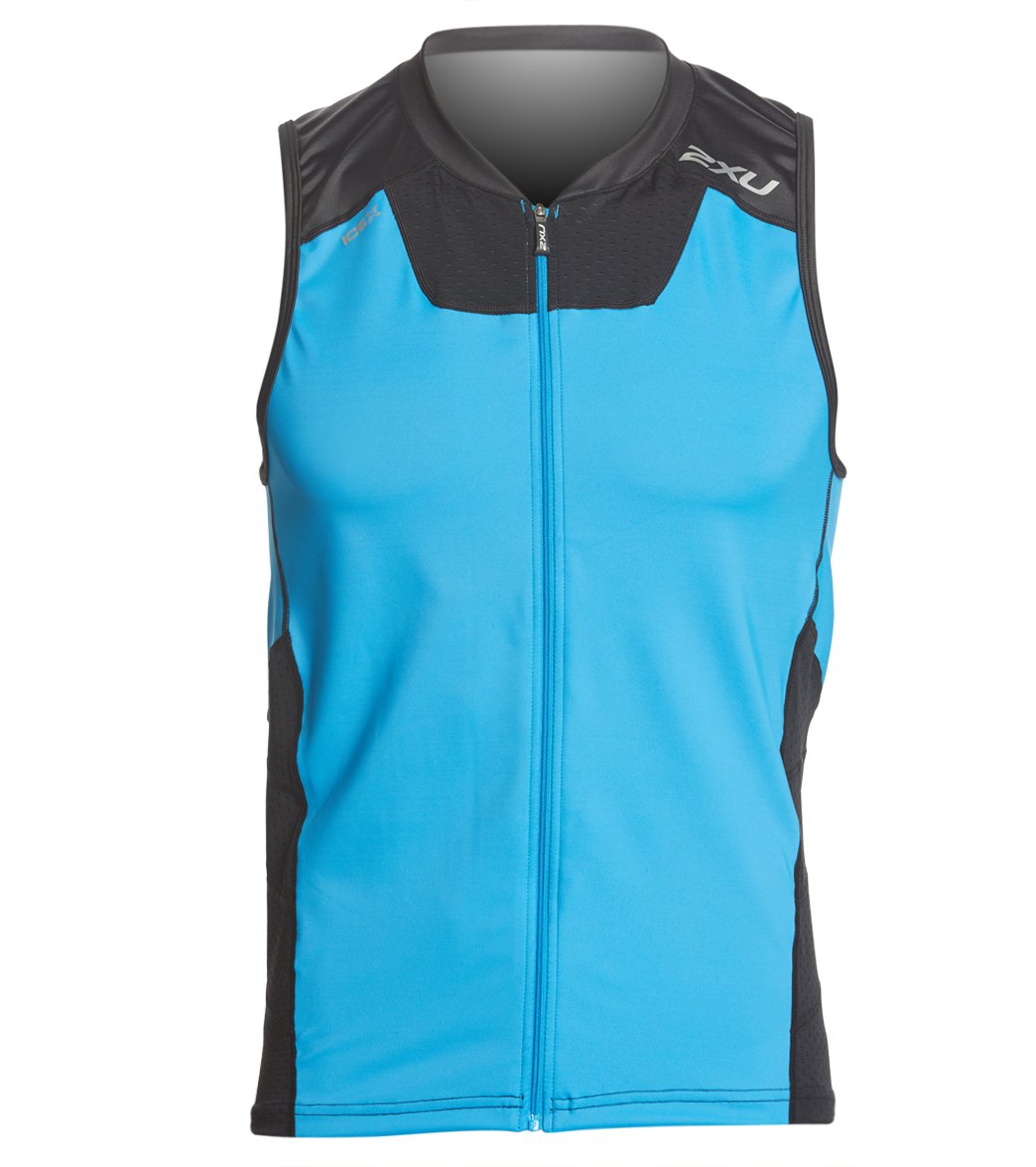 2Xu Men's Perform Multisport Singlet - Black/Dresden Blue Small - Swimoutlet.com