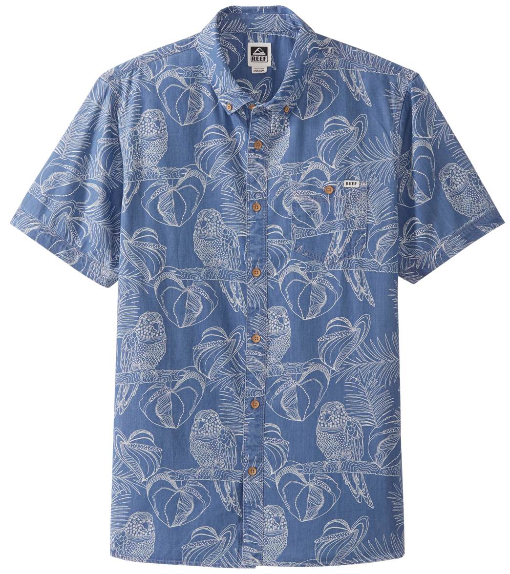 Reef men's point short sleeve shirt - indigo small cotton - swimoutlet.com