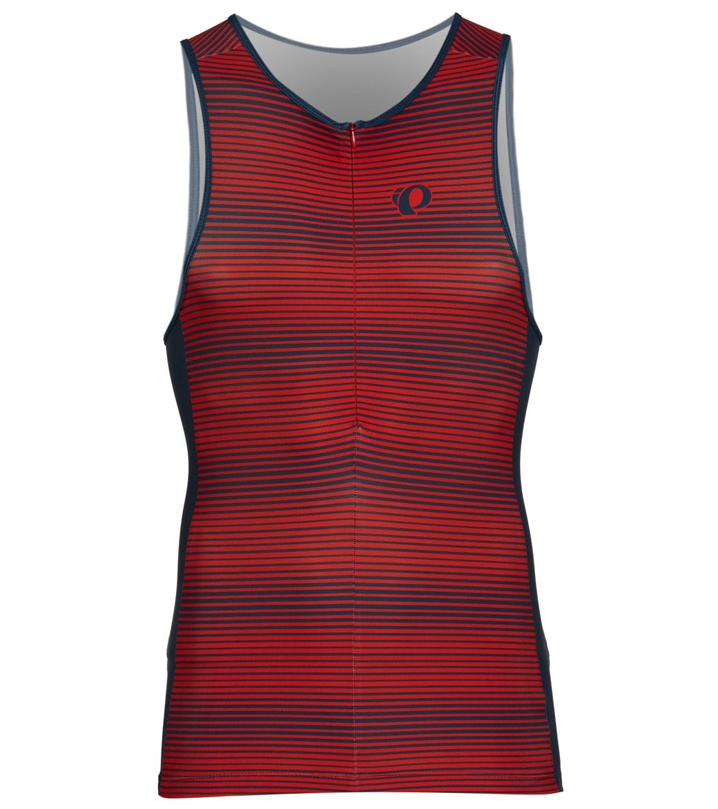 Pearl Izumi Men's Elite Pursuit Graphic Tri Singlet - Torch Red/ Navy Stripe Medium Vest - Swimoutlet.com