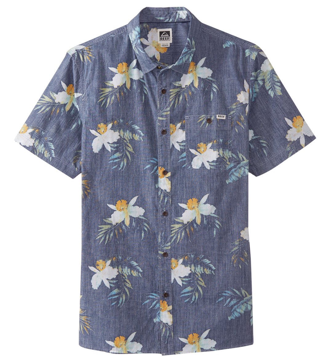 Reef Men's Isle Short Sleeve Shirt - Navy Xxl Cotton - Swimoutlet.com