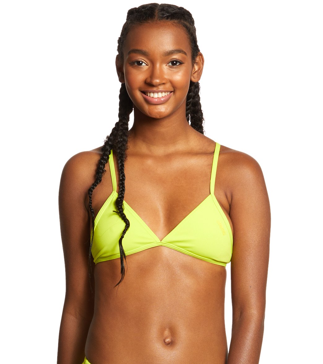Arena Women's Rulebreaker Triangle Feel Bikini Top - Soft Green/Yellow Star Xxs Size X-Small Polyester - Swimoutlet.com