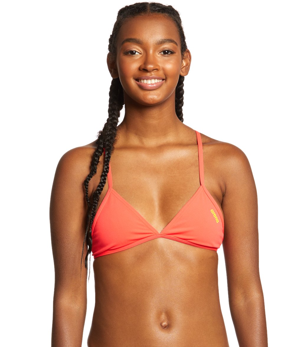 Arena Women's Rulebreaker Triangle Feel Bikini Top - Flou Red/Yellow Star Xxs Size X-Small Polyester - Swimoutlet.com