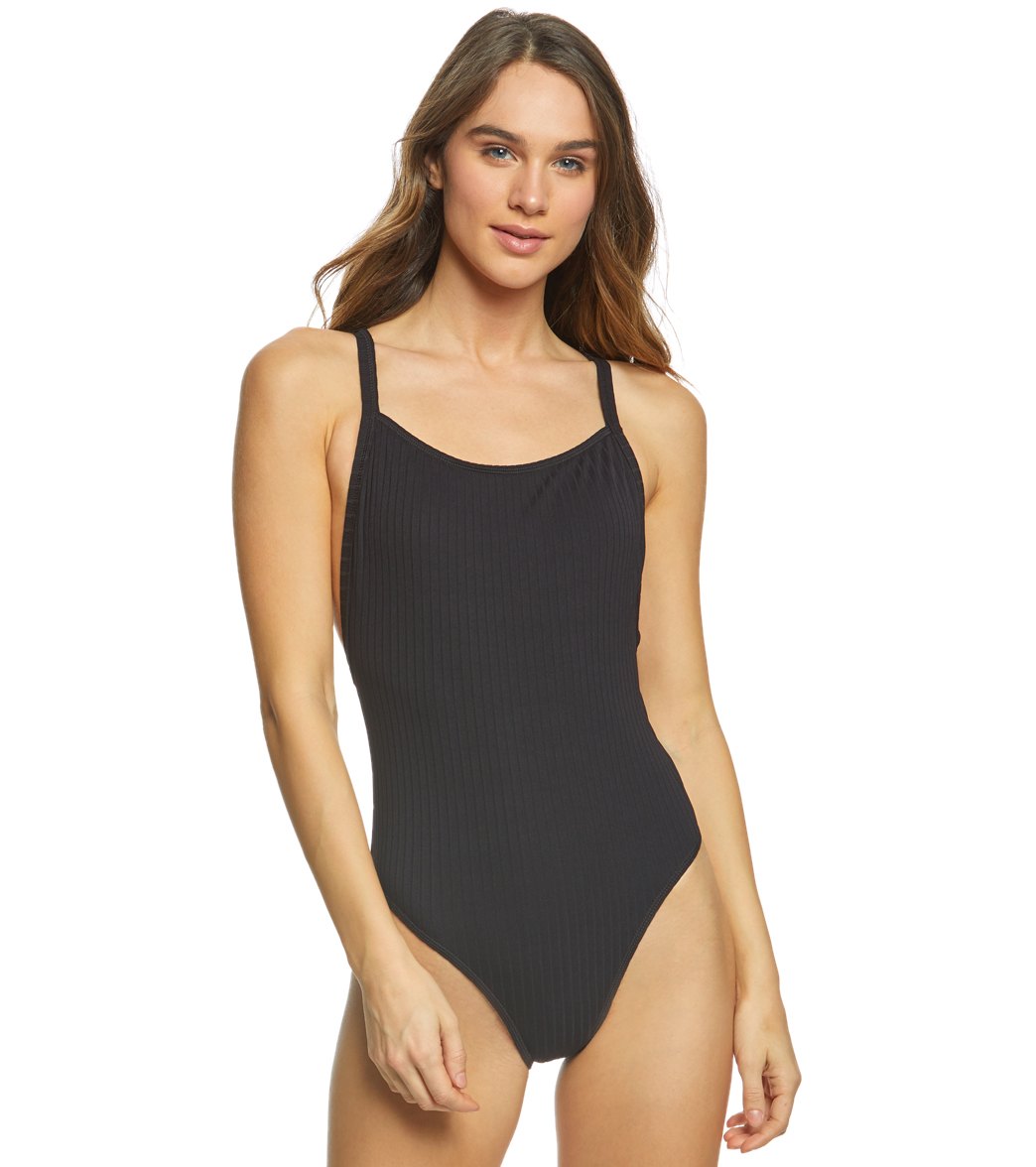 Seafolly Inka Rib 80's Tank One Piece Swimsuit - Black 12 Elastane/Polyamide - Swimoutlet.com