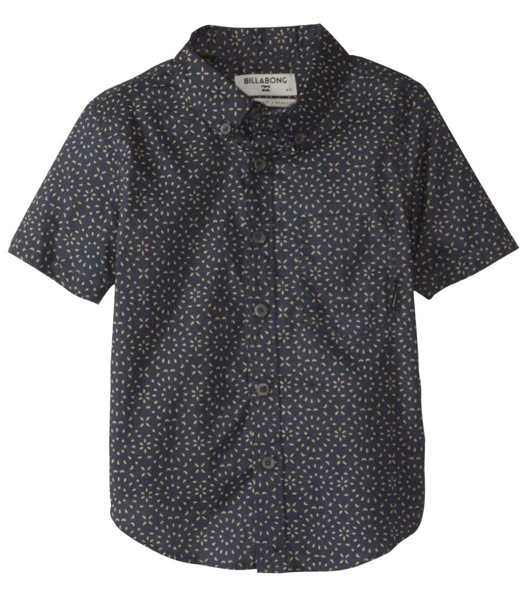 Billabong Boys' Sundays Mini Short Sleeve Shirt Woven Top 2T-7 - Dark Slate Medium 5 Cotton - Swimoutlet.com