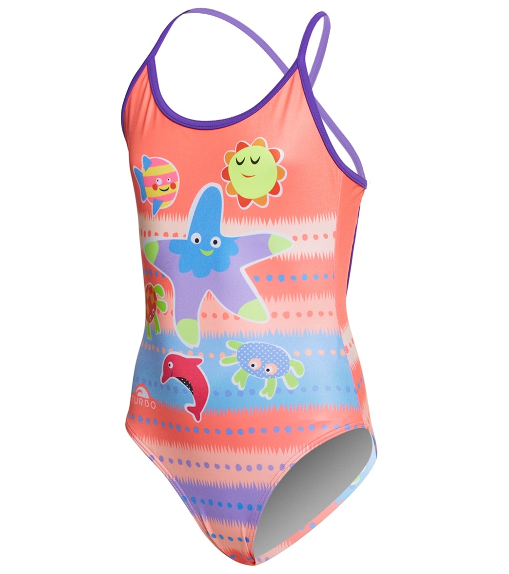 Turbo Girls' Underwater Sea Friends Swimsuit - Multi 2T Polyester/Pbt - Swimoutlet.com