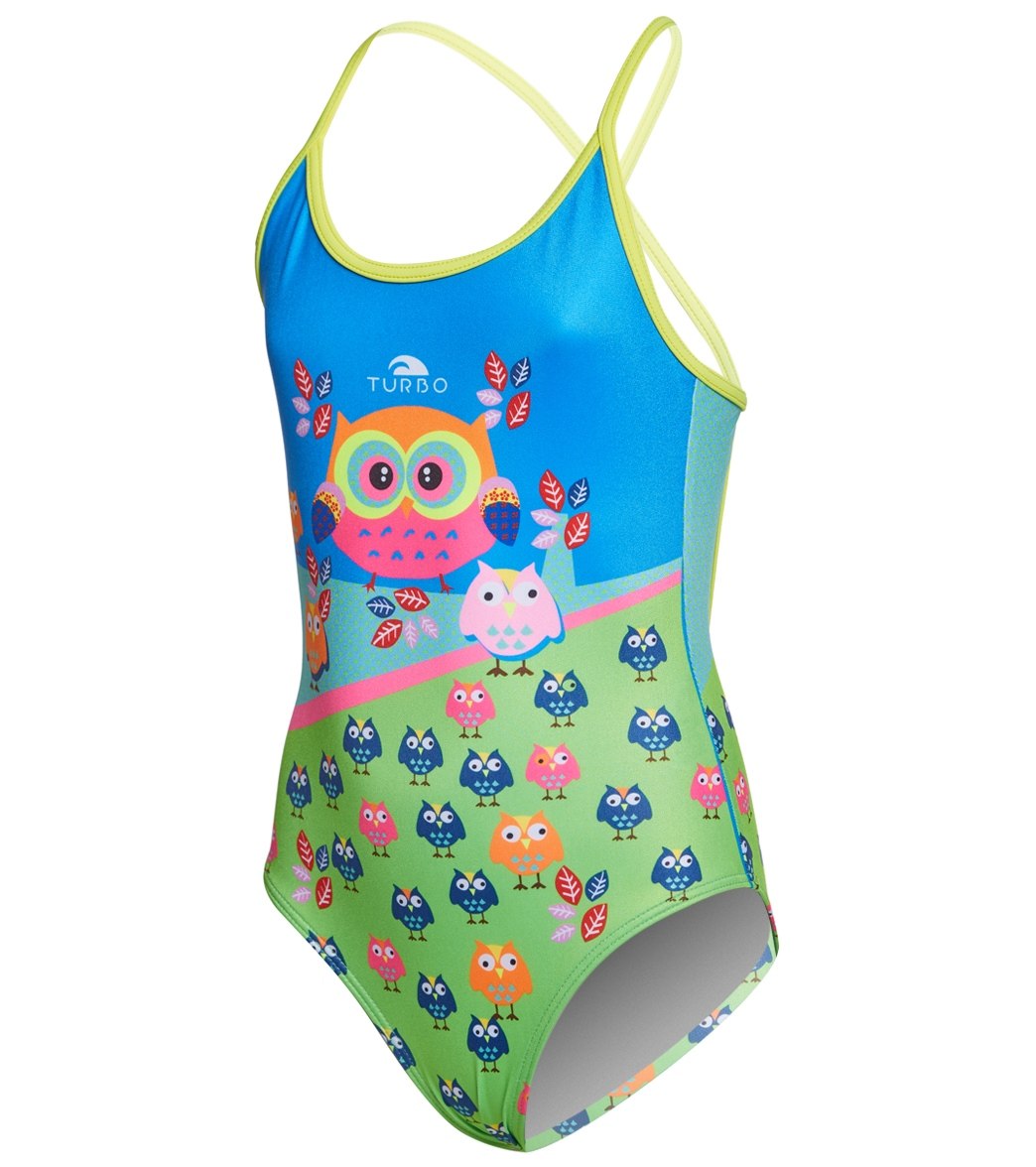 Turbo Girls' Owls One Piece Swimsuit - Multi 2T Polyester/Pbt - Swimoutlet.com