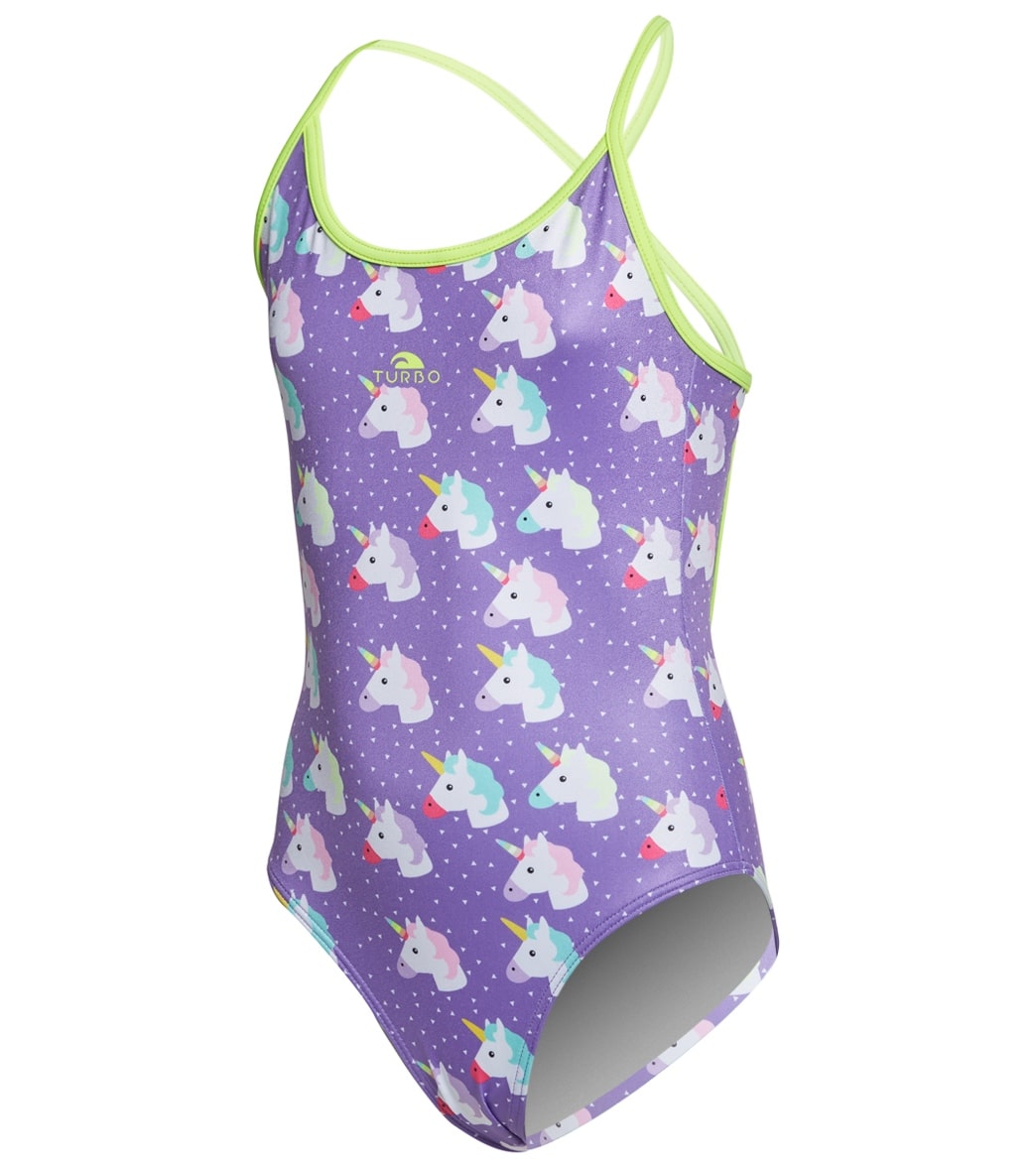 Turbo Girls' Unicorn One Piece Swimsuit - Purple 2T Polyester/Pbt - Swimoutlet.com