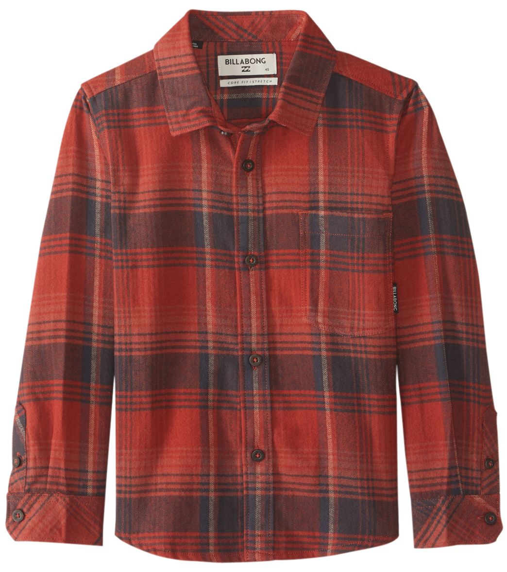 Billabong boys' coastline flannel 8-20 shirt - red small cotton - swimoutlet.com