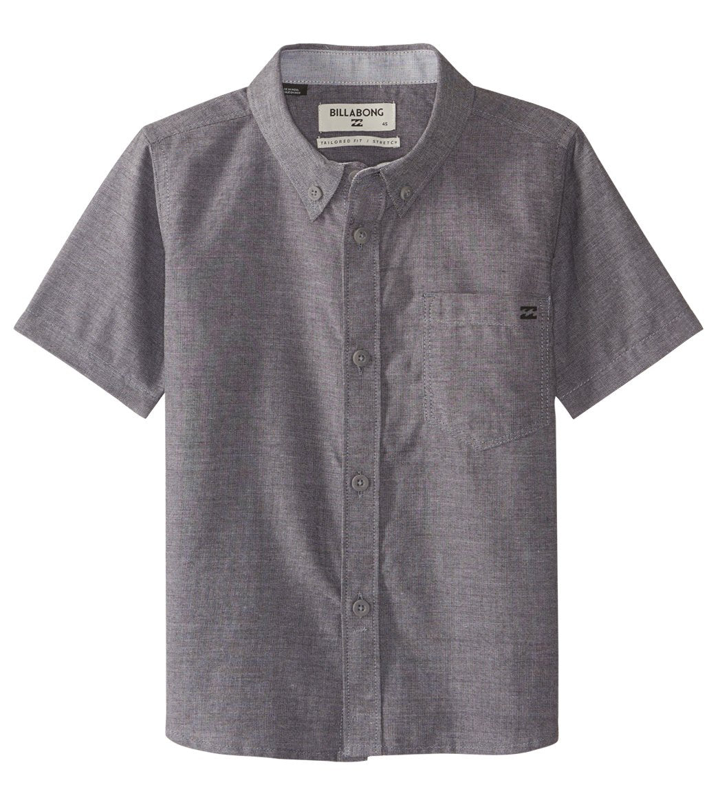 Billabong Boys' All Day Chambray Short Sleeve Shirt Woven Top 8-20 - Black Small Cotton - Swimoutlet.com