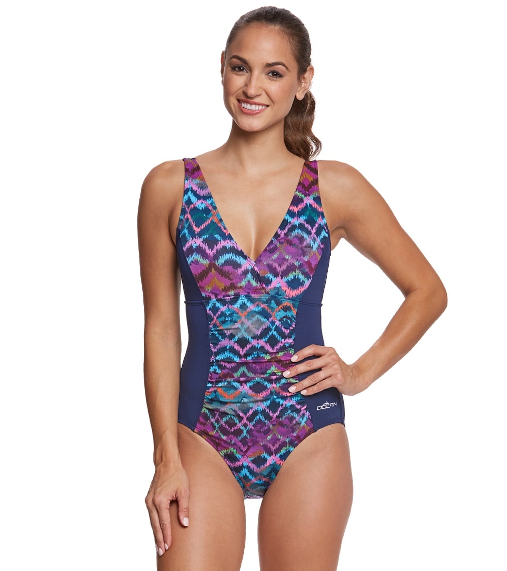 Dolfin Aquashape Women's Morocco Shirred One Piece Swimsuit - Multi 6 Polyester/Spandex - Swimoutlet.com