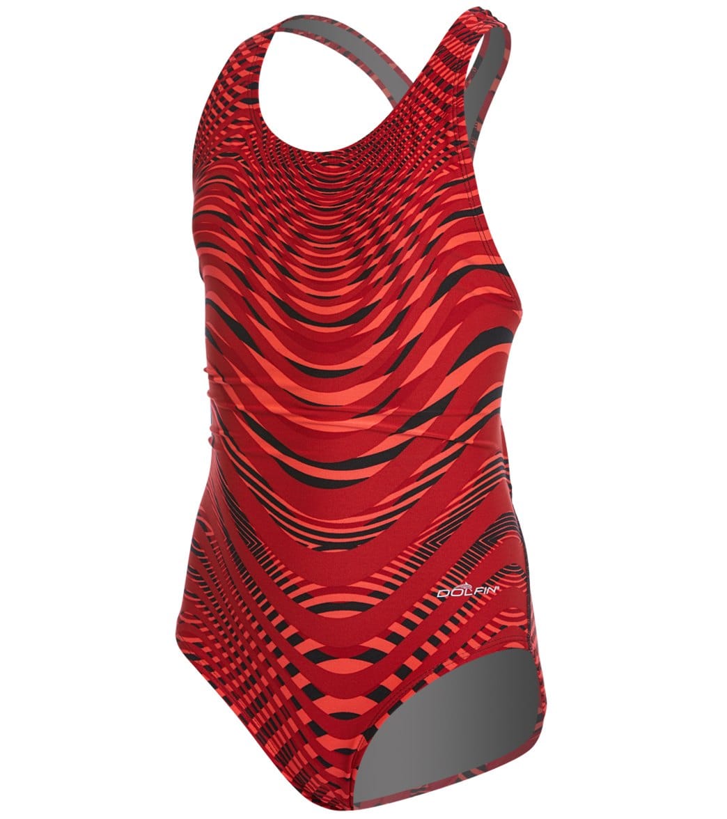 Dolfin Poly Fusion Girls' Abyss Performance Back One Piece Swimsuit - Red 24 Polyester/Spandex - Swimoutlet.com