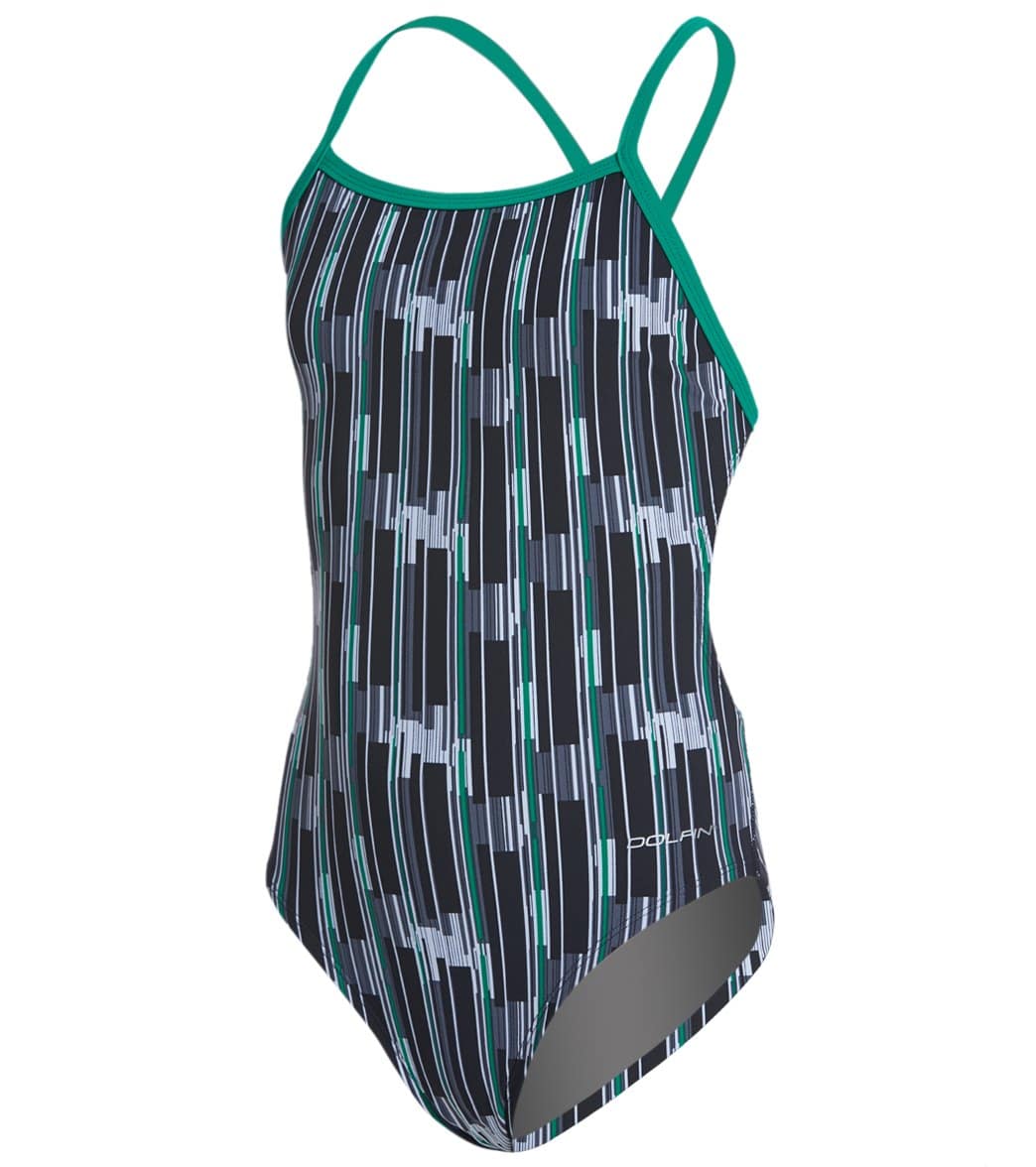 Dolfin Graphlite Girls' Infiniti Mt Back One Piece Swimsuit - Green 24 Nylon/Xtra/Life/Lycra® - Swimoutlet.com