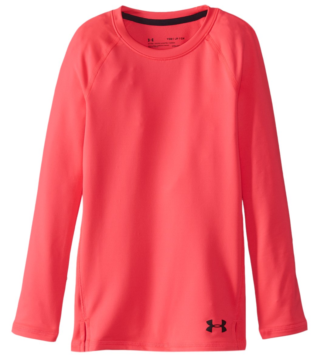 Under Armour Girls' Coldgear Crew Long Sleeve - Penta Pink-Penta Pink-Black Medium Penta Pink/Penta Pink/Black Tee Shirt Elastane/Polyester