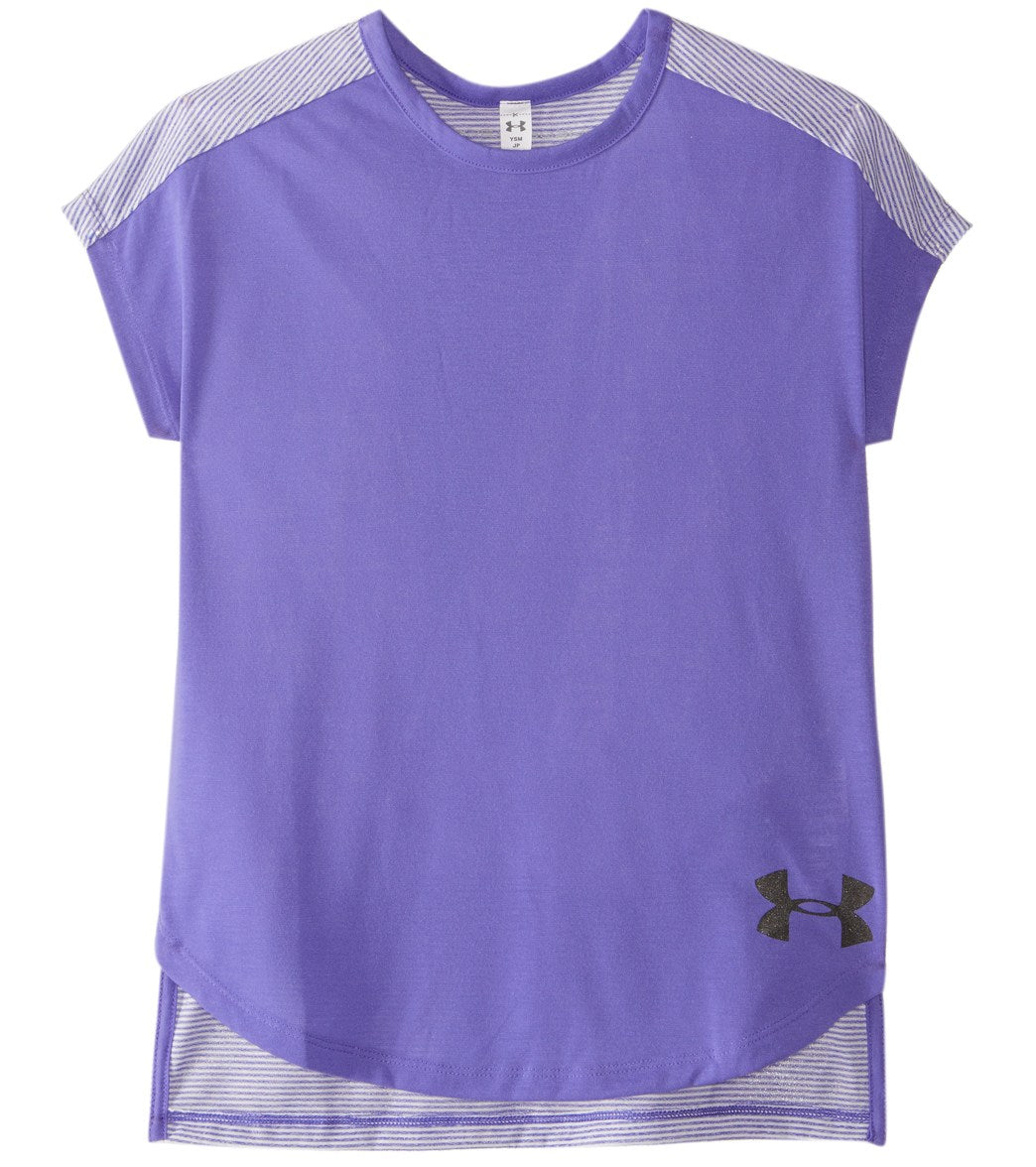 Under Armour Girls' Threadborne Play Up Tee Shirt - Constellation Purple/Black X-Small Polyester - Swimoutlet.com