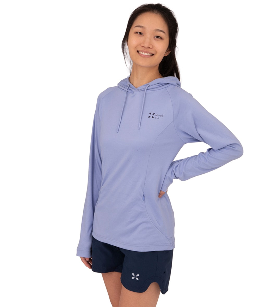 Level Six Women's Mist Silk Weight Long Sleeve Hooded Rashguard Shirt - Pale Purple X-Small Polyester - Swimoutlet.com