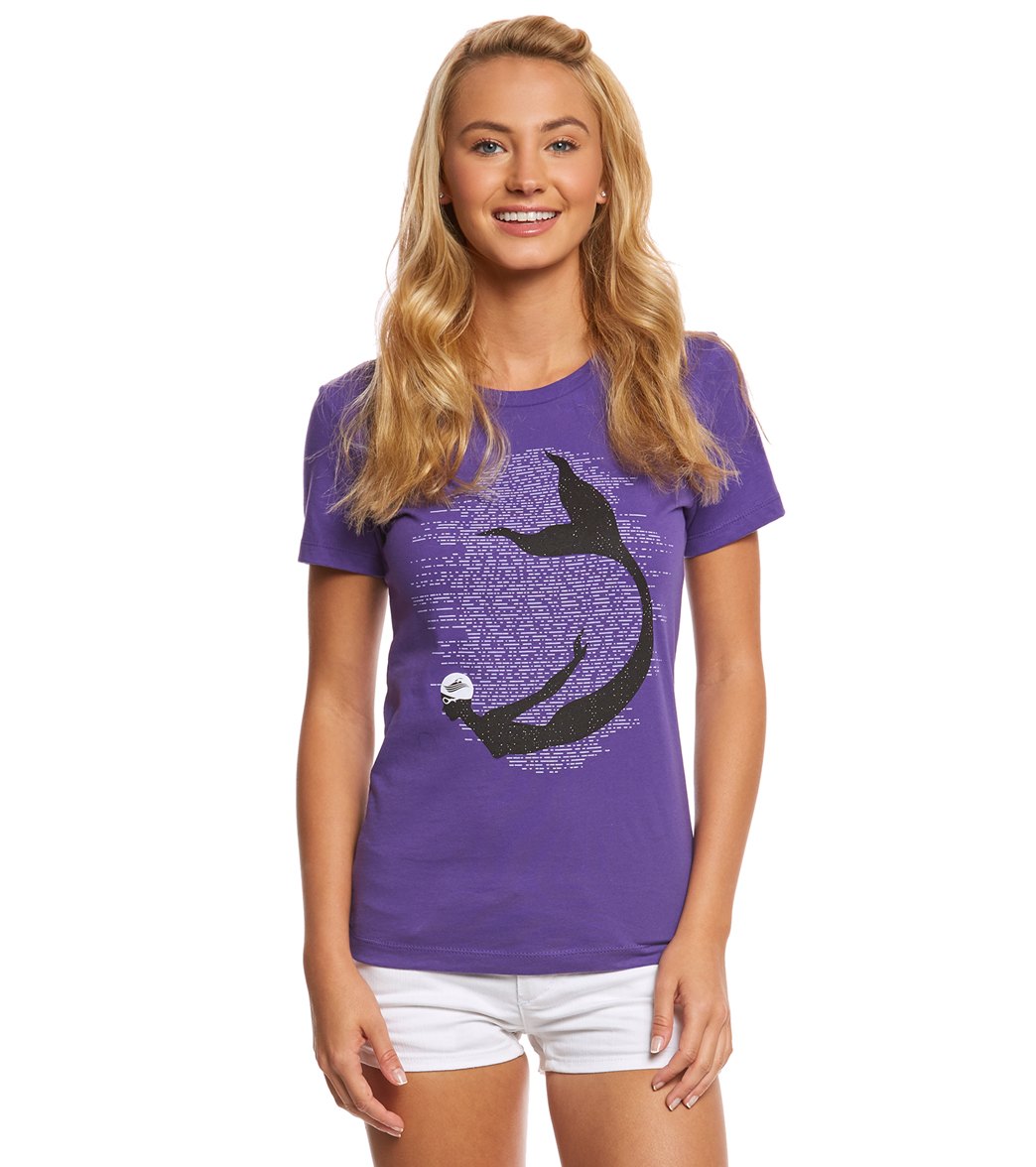 U.s. Masters Swimming Usms Women's Mermaid Crew Neck Tee Shirt - Purple Medium Cotton - Swimoutlet.com