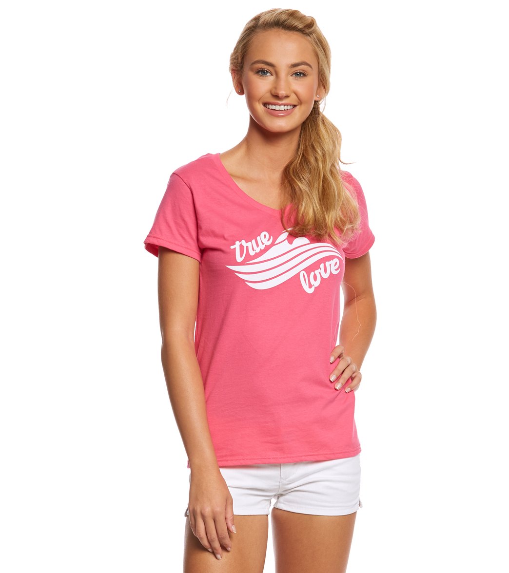 U.s. Masters Swimming Usms Women's True Love V-Neck Tee Shirt - Pink Medium Cotton - Swimoutlet.com