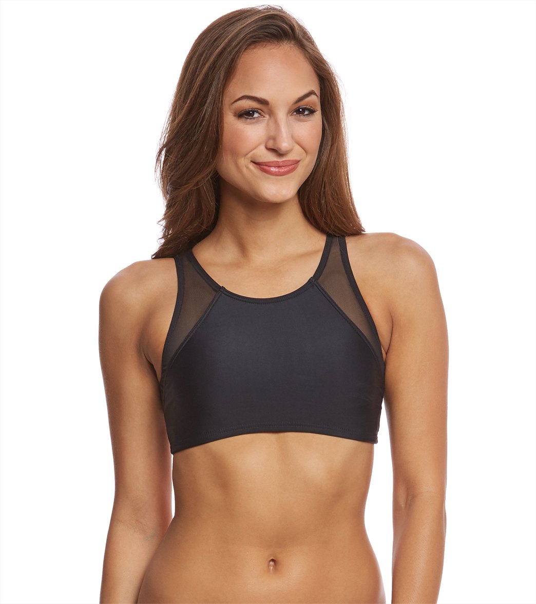 Sporti Active High Neck Crop Bikini Top - Black Medium Lycra®/Nylon/Spandex - Swimoutlet.com