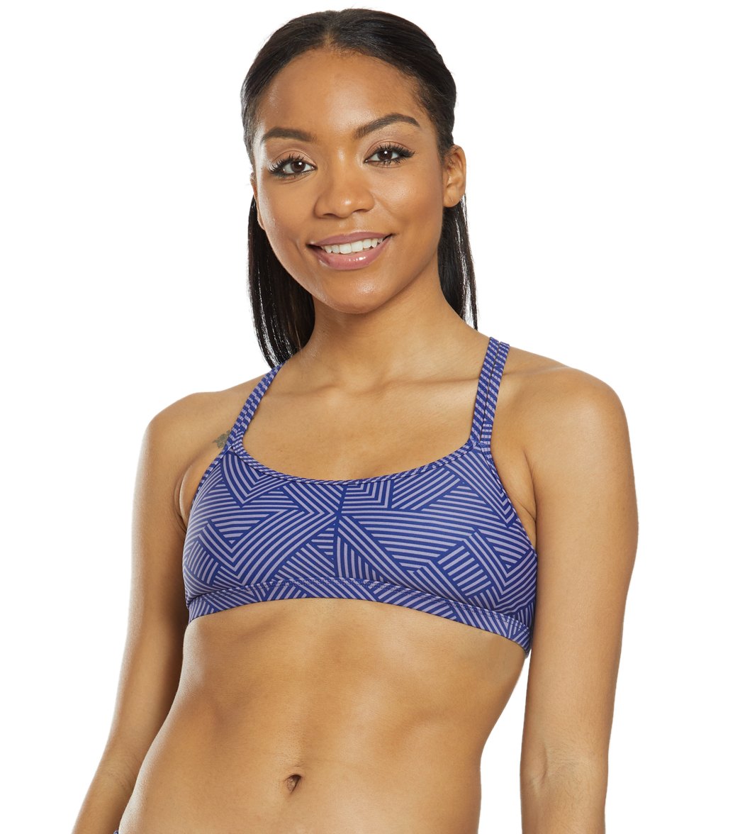 Sporti Active Chevron Double Cross Workout Bikini Top - Blue Iris/ Lavender Grey Medium Lycra®/Nylon/Xtra/Life/Spandex - Swimoutlet.com