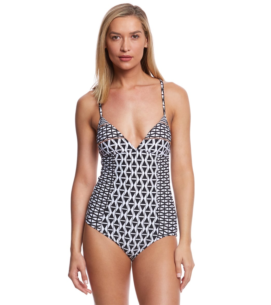 Seafolly Modern Geometry One Piece Swimsuit - Black 10 - Swimoutlet.com